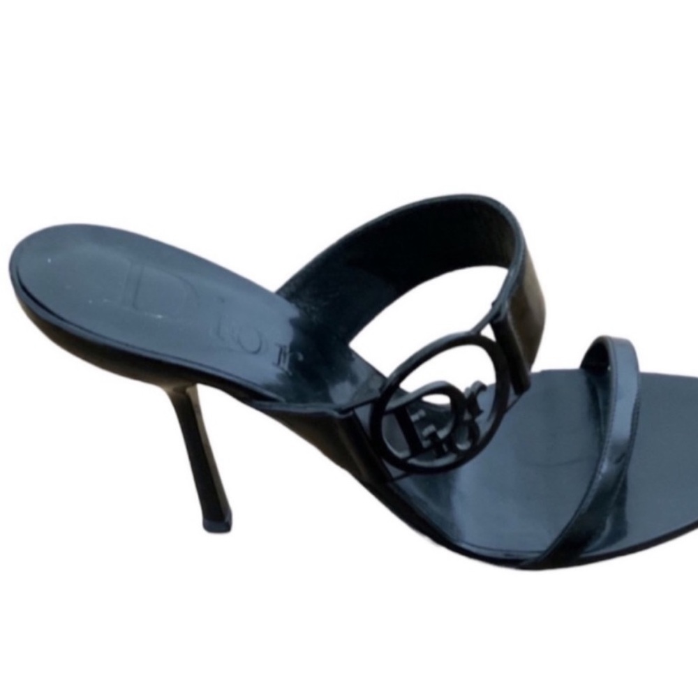 Vintage Dior Black Patent Leather Open-Toe Stiletto Sandals